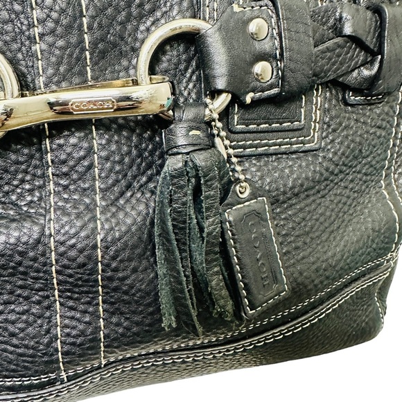 COACH Hampton F13084 Braided Trim Tassle Black Pebble Leather Handbag - Picture 5 of 13